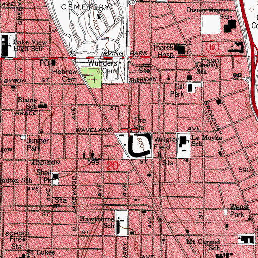 Topographic Map of Chicago Fire Department District 2 Station 78, IL