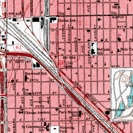 Topographic Map of Chicago Fire Department District 5 Station 47, IL