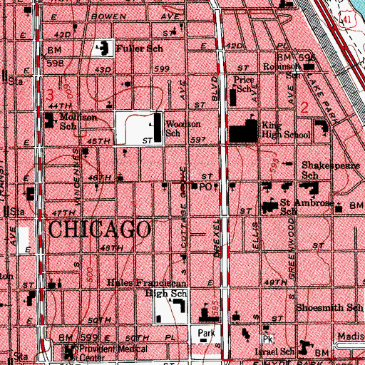 Topographic Map of Chicago Fire Department District 5 Station 17, IL