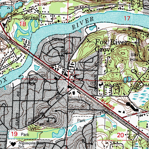 Topographic Map of Fox River Grove Fire Protection District Station 2, IL