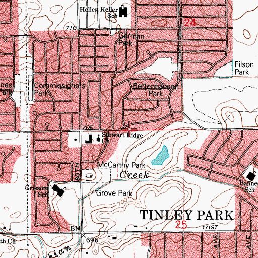 Topographic Map of Tinley Park Fire Department Station 2, IL