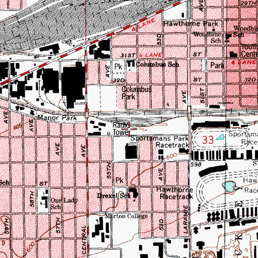 Topographic Map of Cicero Fire Department Station 3, IL