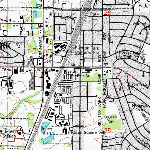 Topographic Map of Richton Park Fire Department Station 1, IL