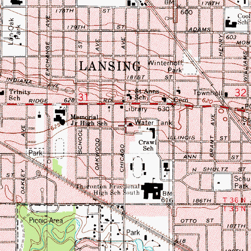 Topographic Map of Lansing Fire Department Station 2, IL