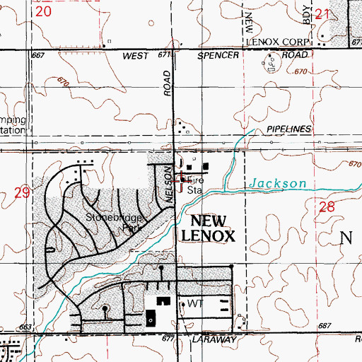 Topographic Map of New Lenox Fire Protection District Station 3, IL