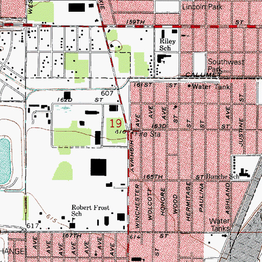 Topographic Map of Markham Fire Department Station 3, IL