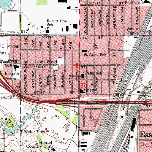 Topographic Map of Hazel Crest Department of Fire and Rescue Services Station 1, IL