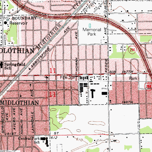 Topographic Map of Midlothian Fire Department Station 2, IL