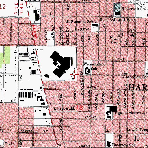 Topographic Map of Harvey Fire Department Station 3, IL