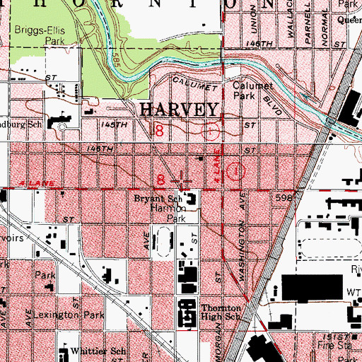 Topographic Map of Harvey Fire Department Station 2, IL