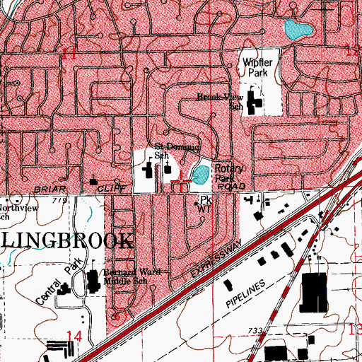 Topographic Map of Bolingbrook Fire Department Station 1, IL
