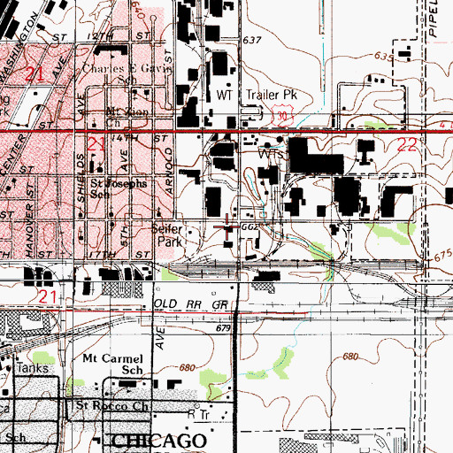 Topographic Map of Chicago Heights Fire Department Station 2, IL