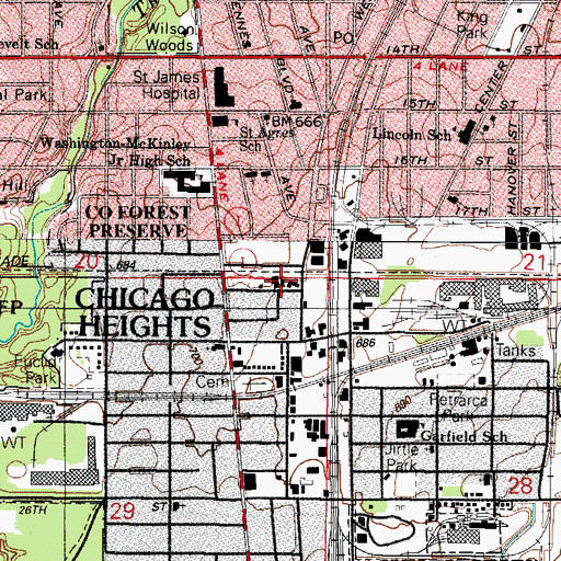 Topographic Map of Chicago Heights Fire Department Station 1, IL