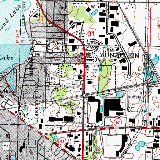 Topographic Map of Mundelein Fire Department Station 2, IL