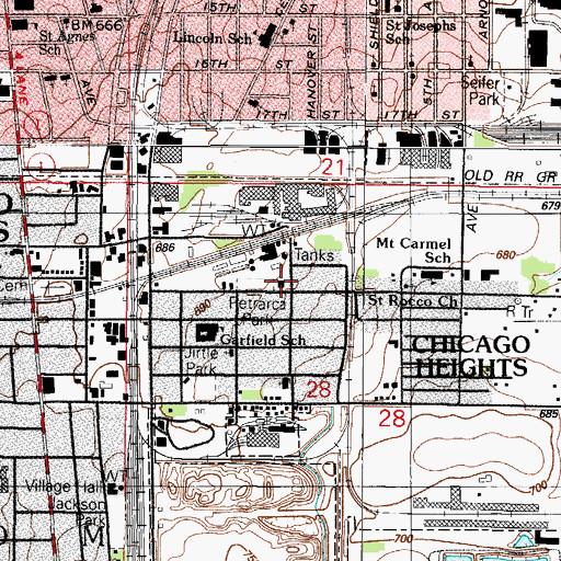 Topographic Map of Chicago Heights Fire Department Station 5, IL