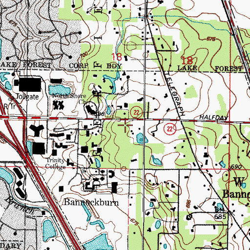 Topographic Map of Deerfield - Bannockburn Fire Protection District - Station 19, IL