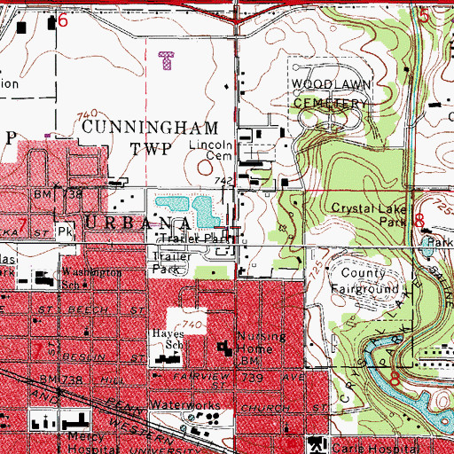 Topographic Map of Urbana Fire Rescue Services North Station, IL