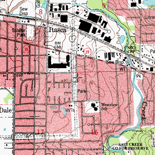Topographic Map of Wood Dale Fire Protection District Station 1, IL