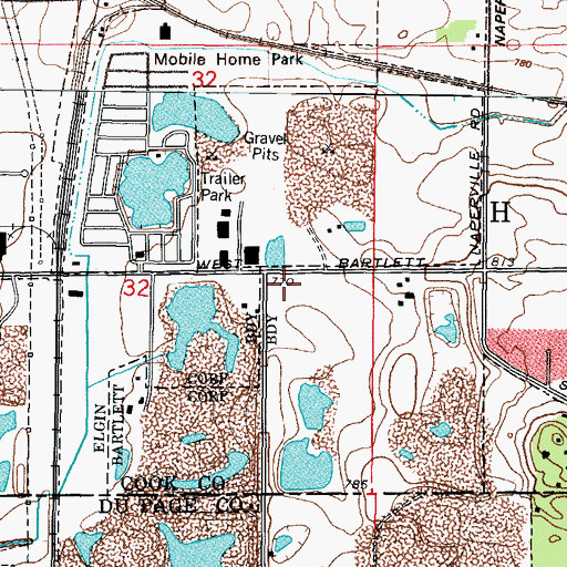 Topographic Map of Bartlett Fire Protection District Station 3, IL