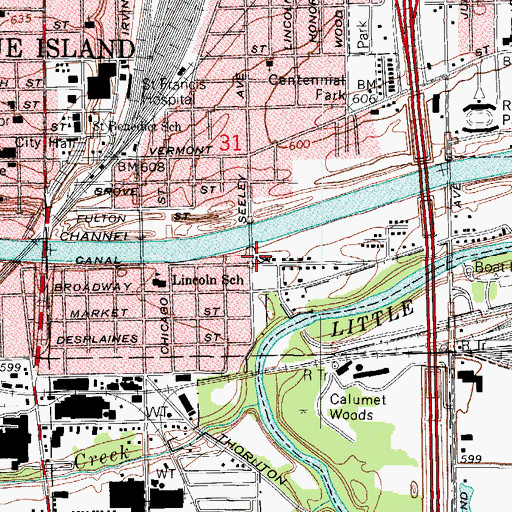 Topographic Map of Blue Island Fire Department Station 2, IL