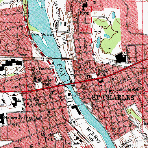 Topographic Map of Saint Charles Fire Department Station 1, IL