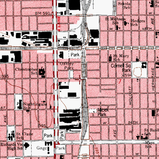 Topographic Map of Chicago Fire Department District 4 Station 123, IL