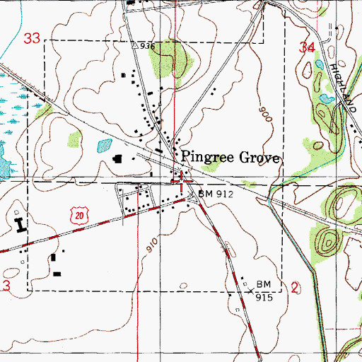 Topographic Map of Pingree Grove and Countryside Fire Protection District Station 1, IL