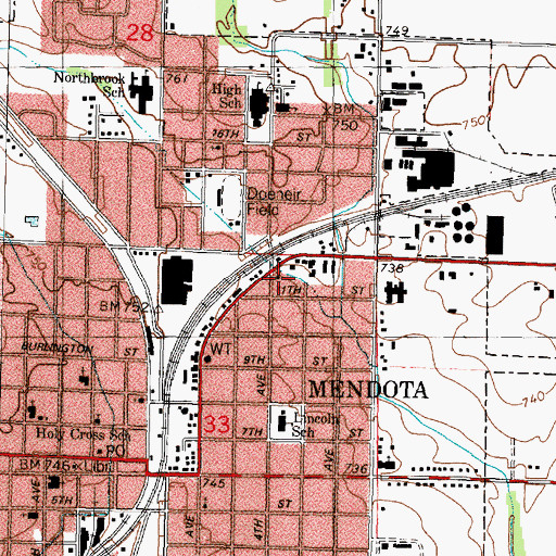 Topographic Map of Mendota Fire Department Station 2, IL