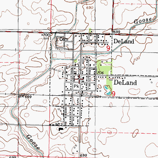 Topographic Map of De Land Community Fire Protection District, IL
