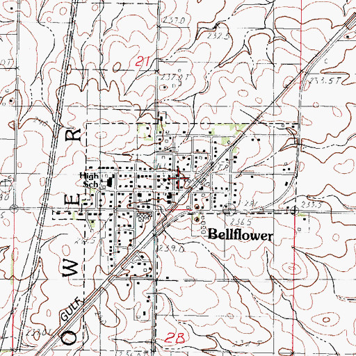 Topographic Map of Bellflower Fire Department, IL