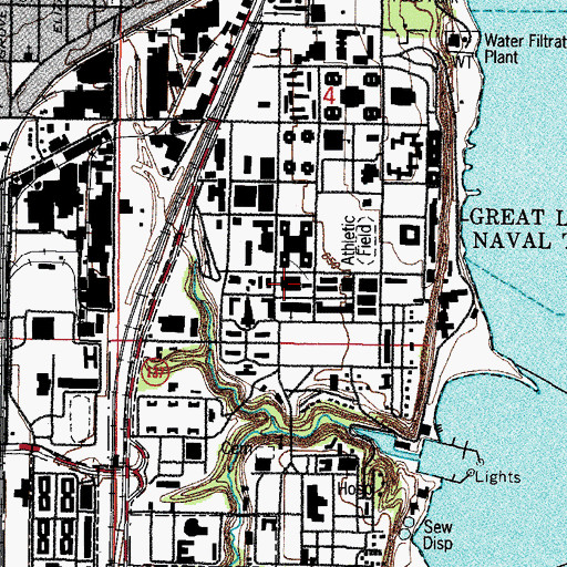 Topographic Map of Great Lakes Naval Station Fire Department Station 1, IL