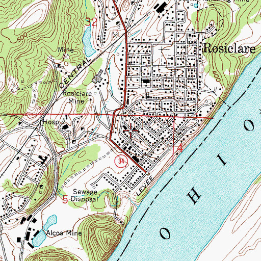 Topographic Map of Rosiclare Fire Department, IL