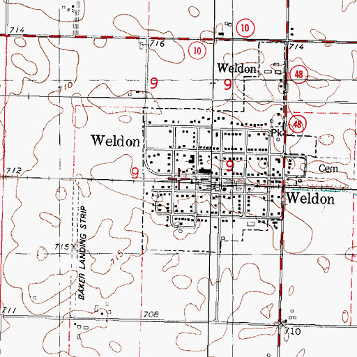 Topographic Map of Weldon Community Fire Protection District, IL