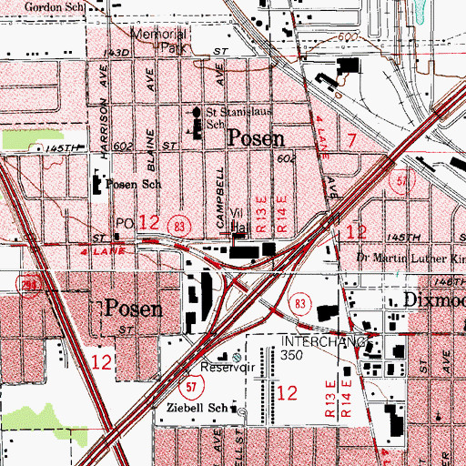 Topographic Map of Posen Fire Department, IL