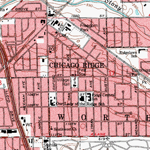 Topographic Map of Chicago Ridge Fire Department Station 1, IL