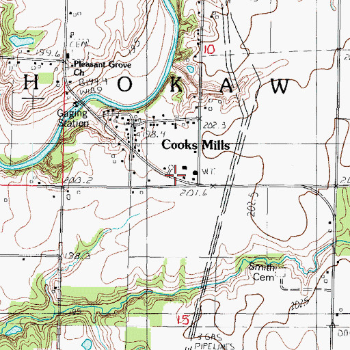 Topographic Map of Cooks Mills Fire Protection District, IL