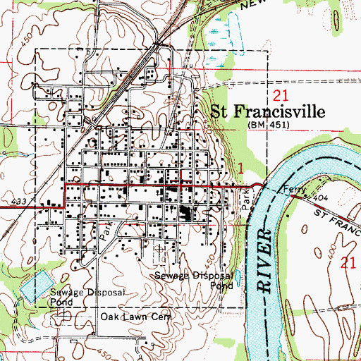Topographic Map of Denison Fire Protection District Station 1, IL