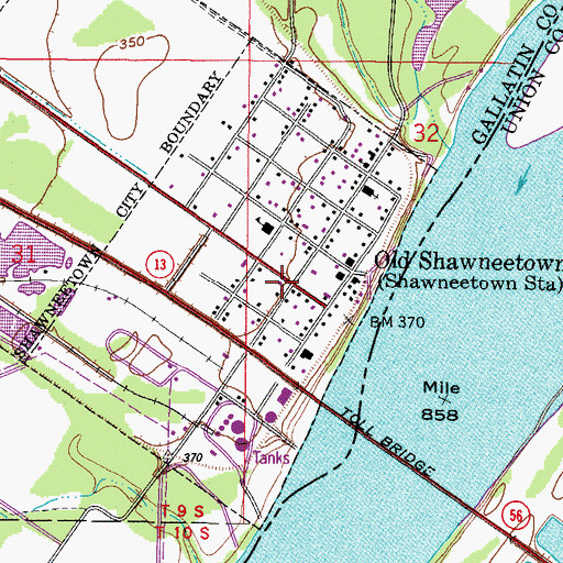 Topographic Map of Old Shawneetown Volunteer Fire Department, IL