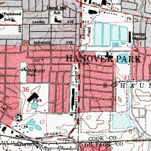 Topographic Map of Hanover Park Fire Department Station 1, IL