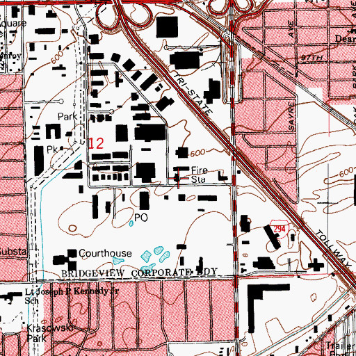Topographic Map of Bridgeview Fire Department Station 2, IL