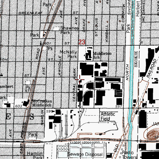 Topographic Map of Skokie Fire Department - Station 17, IL