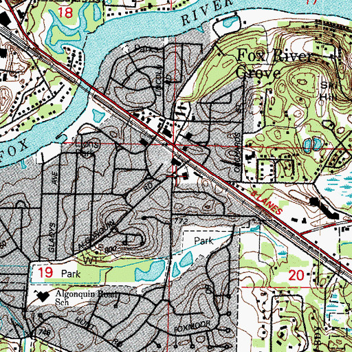 Topographic Map of Fox River Grove Fire Protection District Station 1, IL