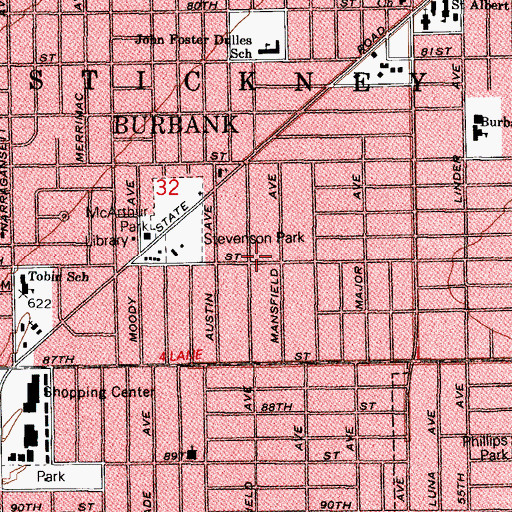 Topographic Map of Burbank Fire Department Station 2, IL