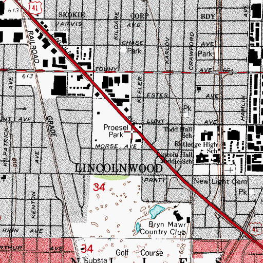 Topographic Map of Lincolnwood Fire Department, IL