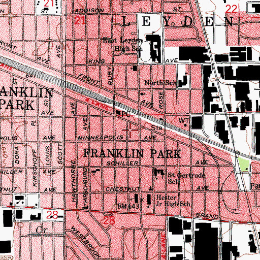 Topographic Map of Franklin Park Fire Department Station 1, IL
