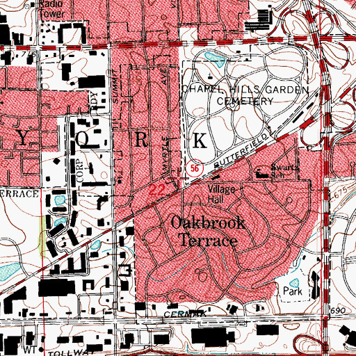 Topographic Map of Oakbrook Terrace Fire Protection District, IL