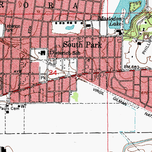 Topographic Map of Aurora Township Fire Protection District Station 2, IL