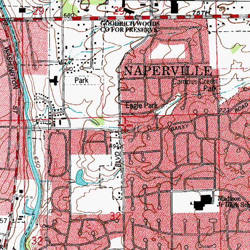 Topographic Map of Naperville Fire Department Station 2, IL