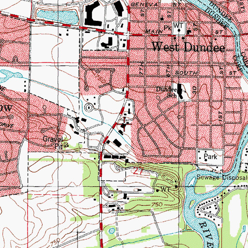 Topographic Map of West Dundee Fire Department Station 1, IL