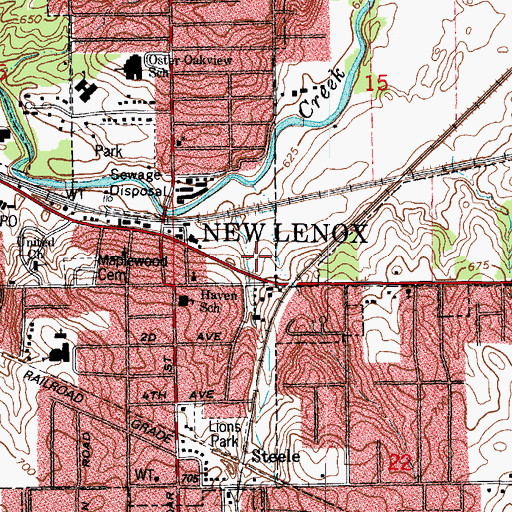 Topographic Map of New Lenox Fire Protection District Station 1, IL